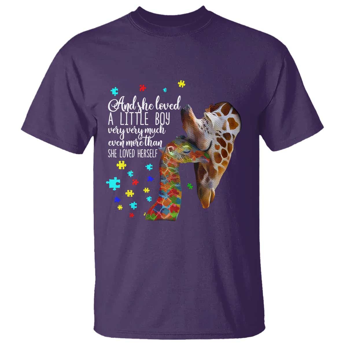 And She Loved A Little Boy Very Much Even More Than She Loved Herself T Shirt Autism Awareness Giraffes TS11 Purple Print Your Wear