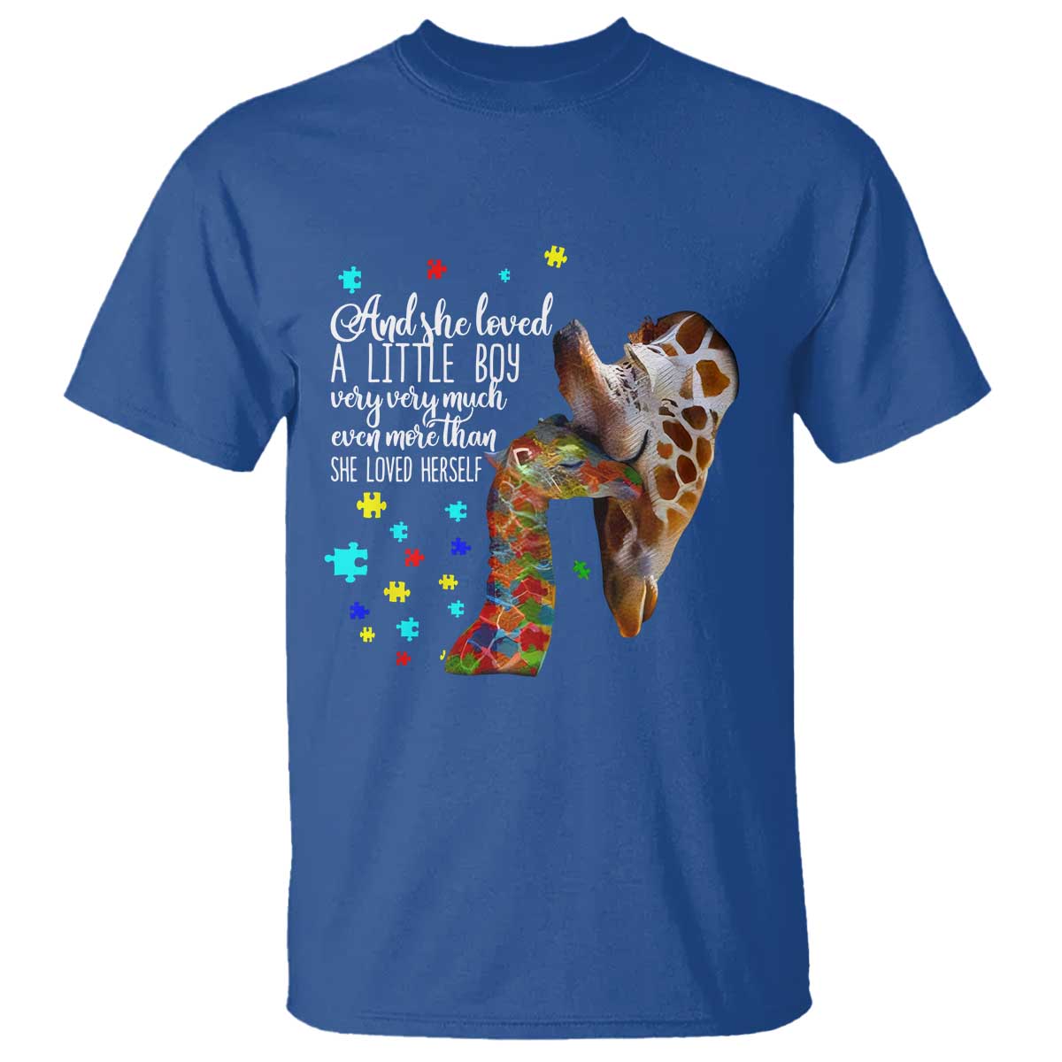 And She Loved A Little Boy Very Much Even More Than She Loved Herself T Shirt Autism Awareness Giraffes TS11 Royal Blue Print Your Wear