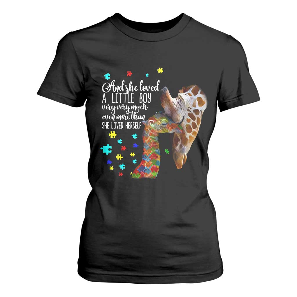 And She Loved A Little Boy Very Much Even More Than She Loved Herself T Shirt For Women Autism Awareness Giraffes TS11 Black Print Your Wear