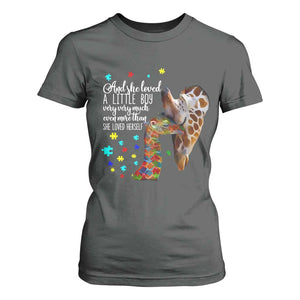 And She Loved A Little Boy Very Much Even More Than She Loved Herself T Shirt For Women Autism Awareness Giraffes TS11 Dark Heather Print Your Wear