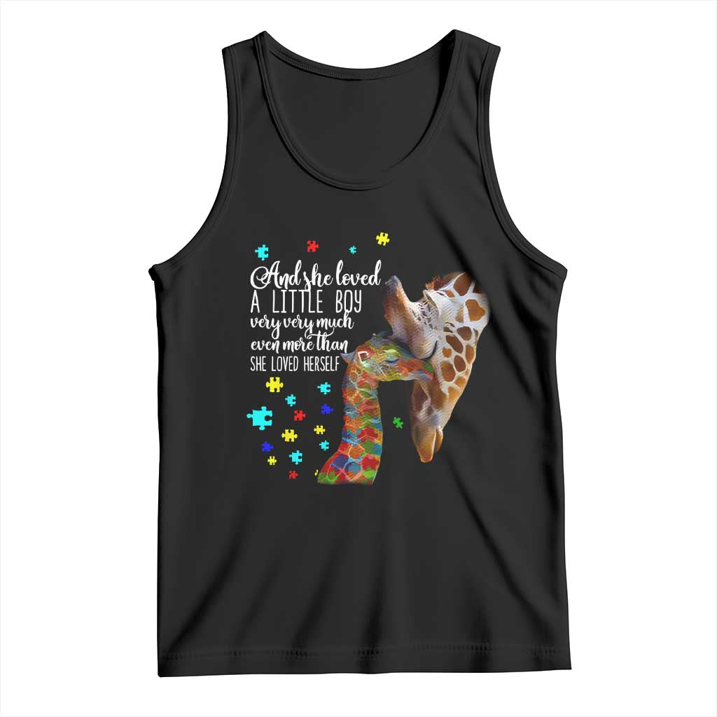And She Loved A Little Boy Very Much Even More Than She Loved Herself Tank Top Autism Awareness Giraffes TS11 Black Print Your Wear