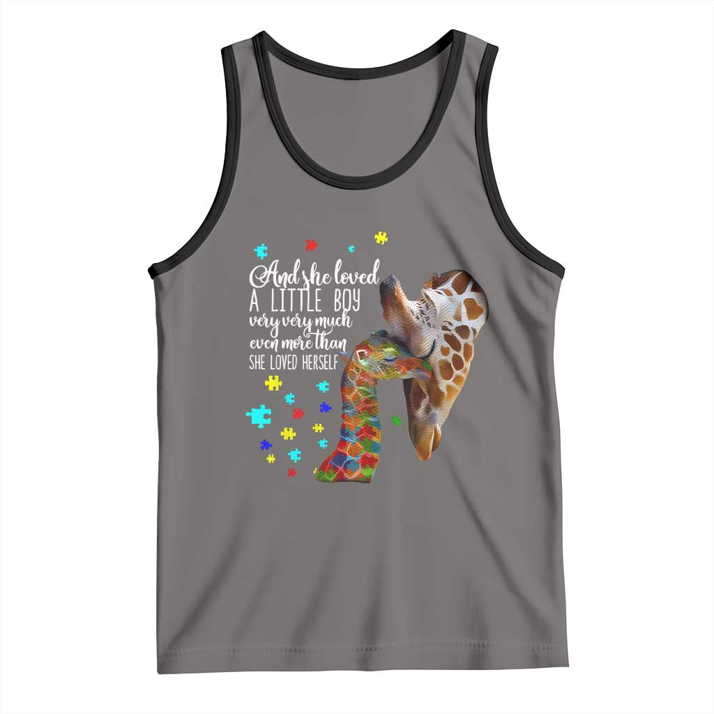 And She Loved A Little Boy Very Much Even More Than She Loved Herself Tank Top Autism Awareness Giraffes TS11 Deep Heather Black Print Your Wear