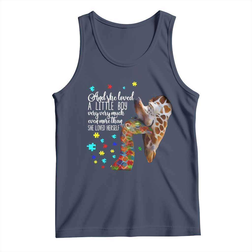 And She Loved A Little Boy Very Much Even More Than She Loved Herself Tank Top Autism Awareness Giraffes TS11 Navy Print Your Wear