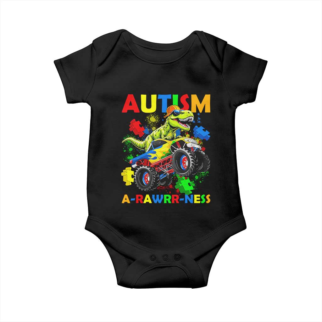 Funny Autism Awareness Dinosaur Baby Onesie Autism Arawrrness Monster Truck Puzzle Pieces TS11 Black Print Your Wear