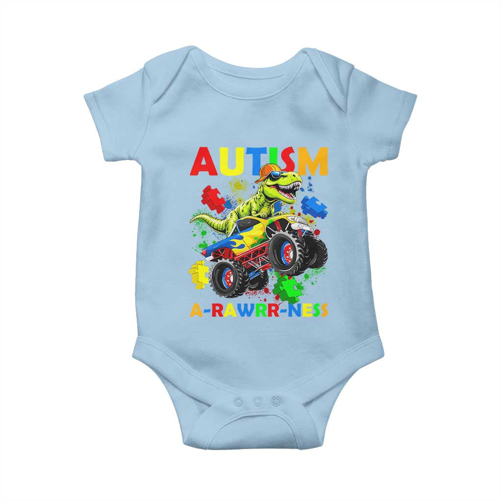 Funny Autism Awareness Dinosaur Baby Onesie Autism Arawrrness Monster Truck Puzzle Pieces TS11 Light Blue Print Your Wear