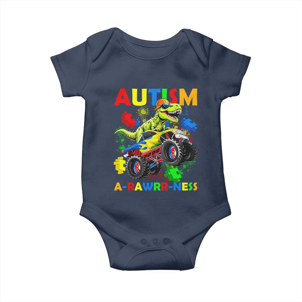Funny Autism Awareness Dinosaur Baby Onesie Autism Arawrrness Monster Truck Puzzle Pieces TS11 Navy Print Your Wear