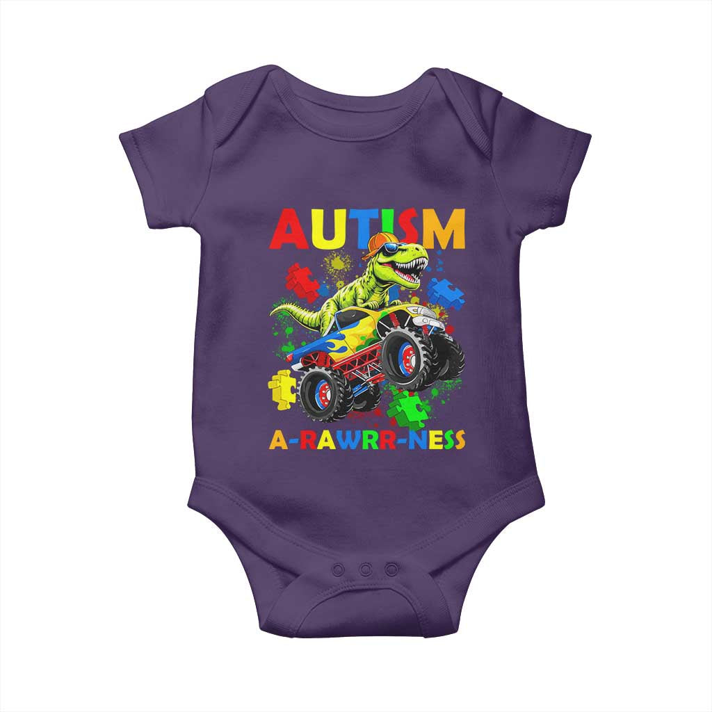 Funny Autism Awareness Dinosaur Baby Onesie Autism Arawrrness Monster Truck Puzzle Pieces TS11 Purple Print Your Wear
