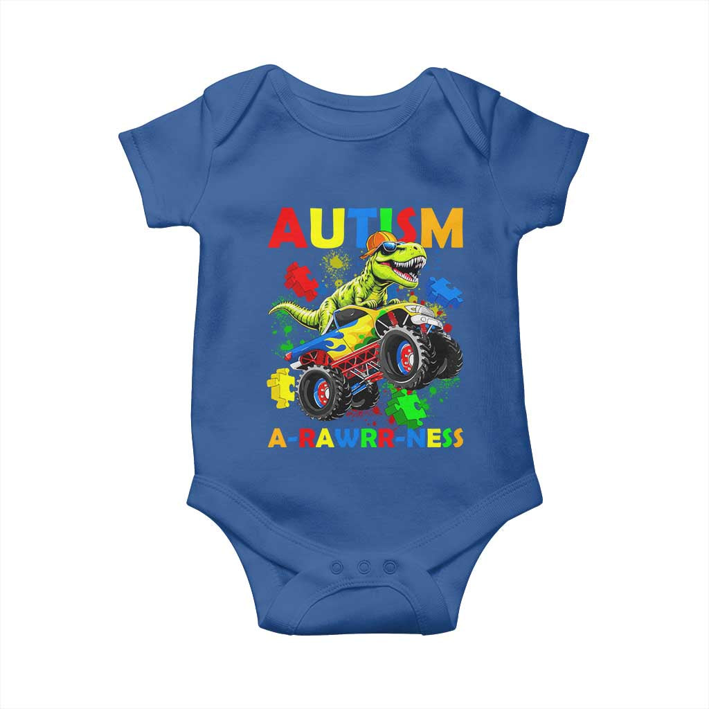Funny Autism Awareness Dinosaur Baby Onesie Autism Arawrrness Monster Truck Puzzle Pieces TS11 Royal Blue Print Your Wear