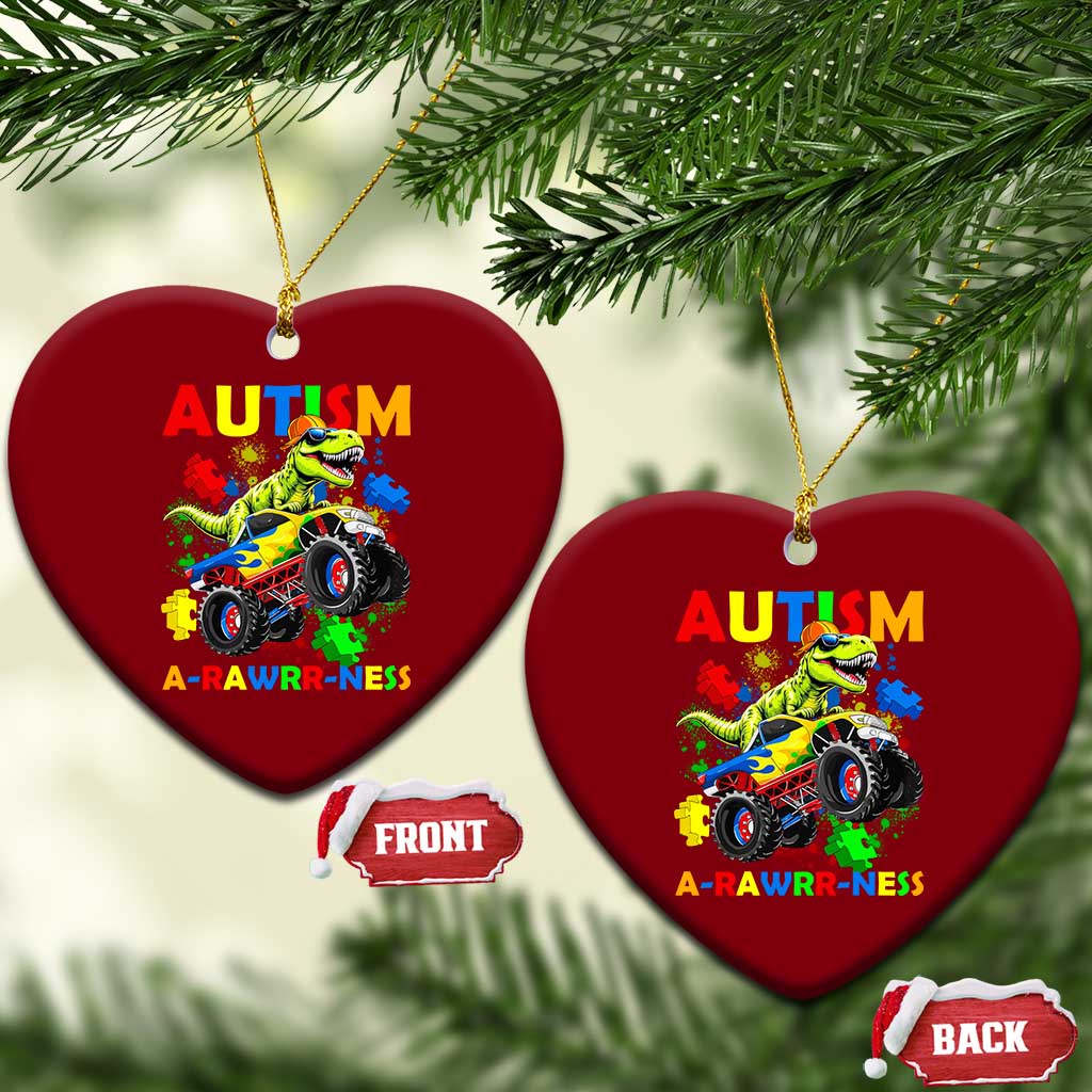 Funny Autism Awareness Dinosaur Ceramic Ornament Autism Arawrrness Monster Truck Puzzle Pieces TS11 Print Your Wear