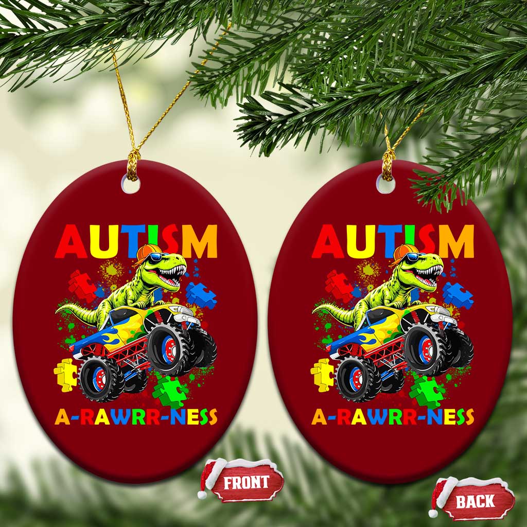 Funny Autism Awareness Dinosaur Ceramic Ornament Autism Arawrrness Monster Truck Puzzle Pieces TS11 Print Your Wear