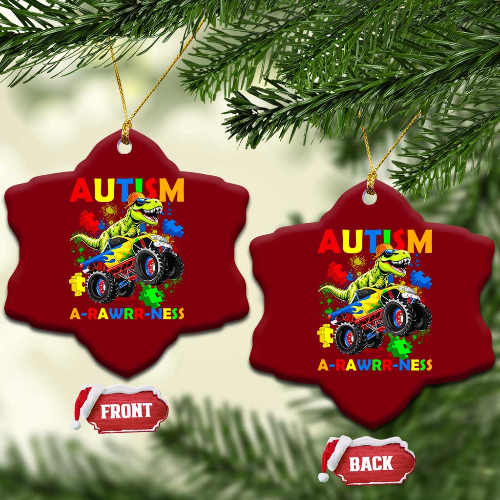 Funny Autism Awareness Dinosaur Ceramic Ornament Autism Arawrrness Monster Truck Puzzle Pieces TS11 Print Your Wear