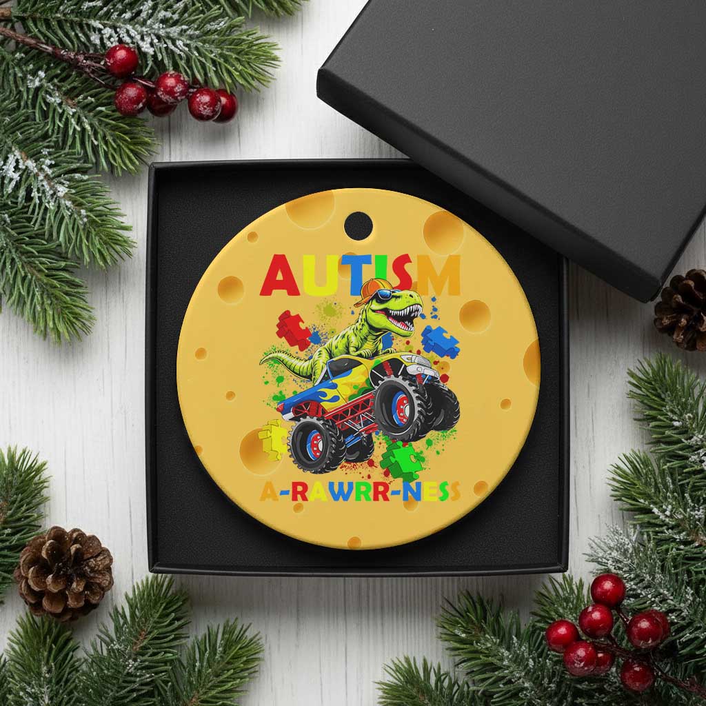 Funny Autism Awareness Dinosaur Ceramic Ornament Autism Arawrrness Monster Truck Puzzle Pieces TS11 1pc Yellow Cheese Print Your Wear