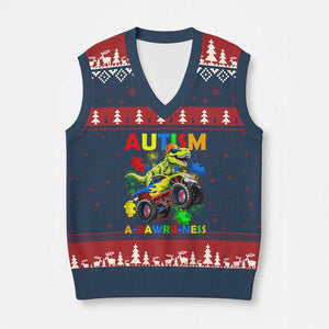 Funny Autism Awareness Dinosaur V-Neck Knit Sweater Vest Autism Arawrrness Monster Truck Puzzle Pieces TS11 Navy Red Print Your Wear