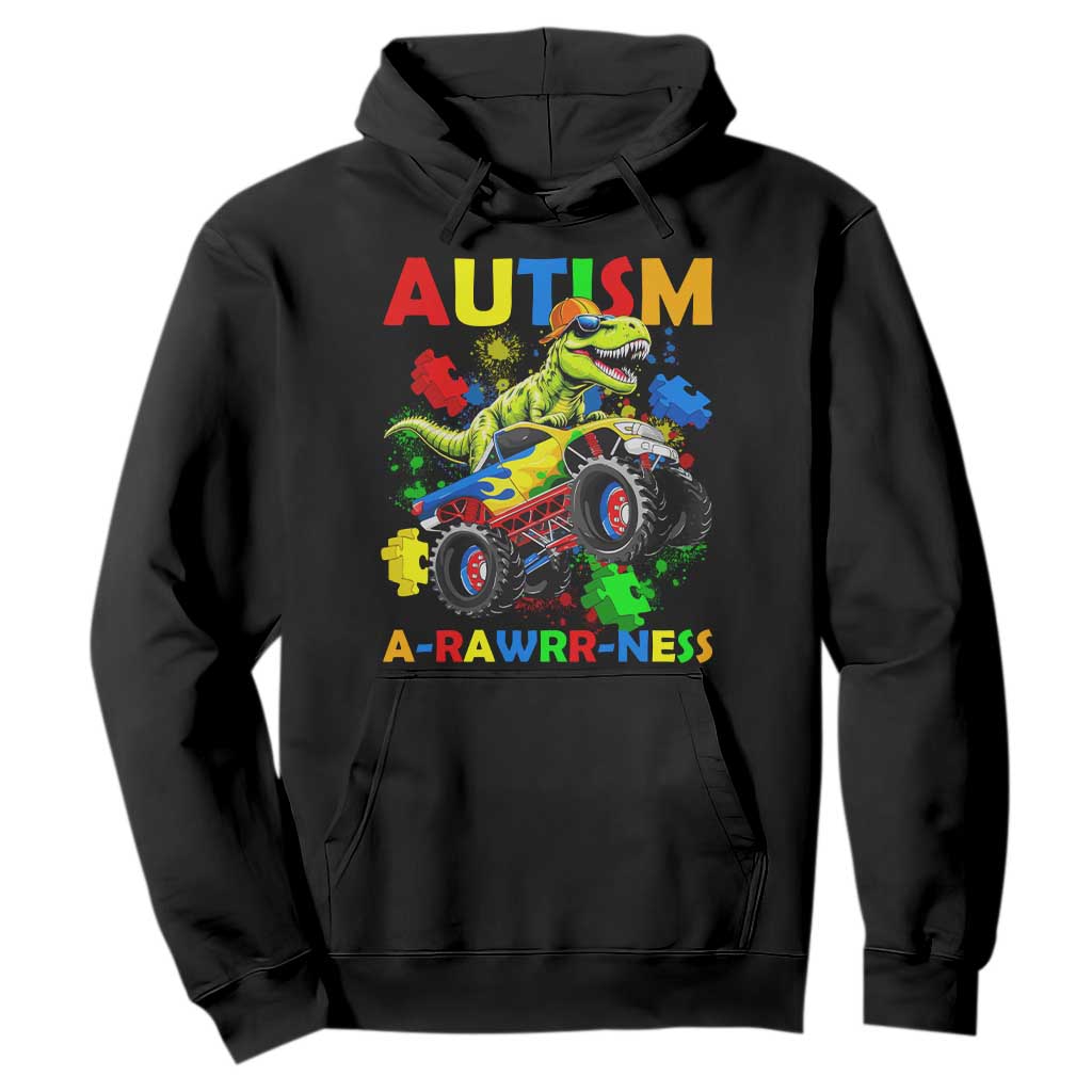 Funny Autism Awareness Dinosaur Hoodie Autism Arawrrness Monster Truck Puzzle Pieces TS11 Black Print Your Wear