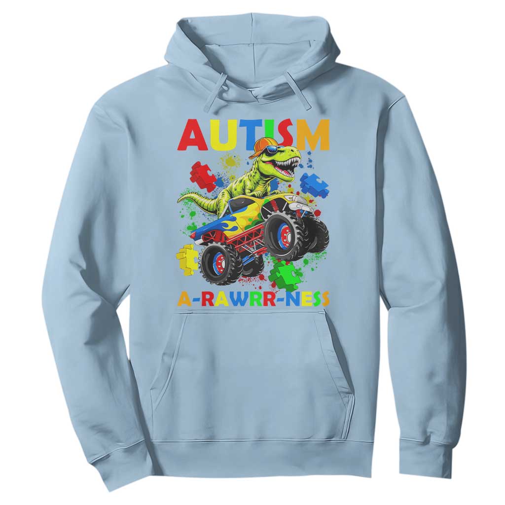 Funny Autism Awareness Dinosaur Hoodie Autism Arawrrness Monster Truck Puzzle Pieces TS11 Light Blue Print Your Wear
