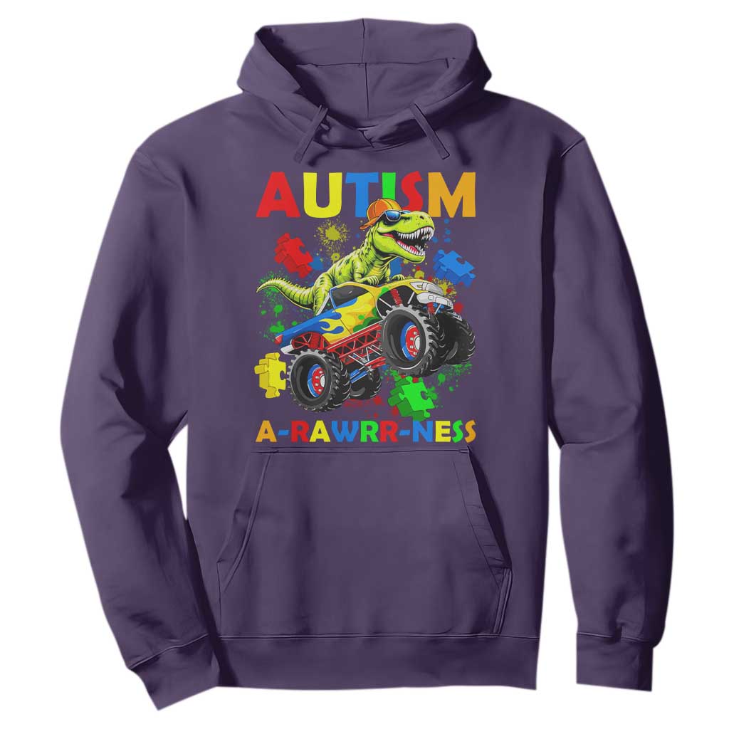 Funny Autism Awareness Dinosaur Hoodie Autism Arawrrness Monster Truck Puzzle Pieces TS11 Purple Print Your Wear