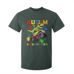 Funny Autism Awareness Dinosaur T Shirt For Kid Autism Arawrrness Monster Truck Puzzle Pieces TS11 Dark Forest Green Print Your Wear