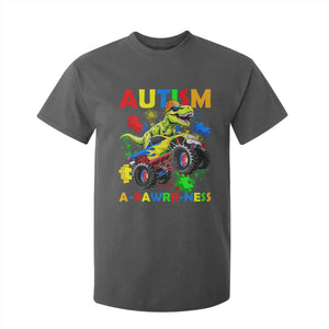 Funny Autism Awareness Dinosaur T Shirt For Kid Autism Arawrrness Monster Truck Puzzle Pieces TS11 Dark Heather Print Your Wear