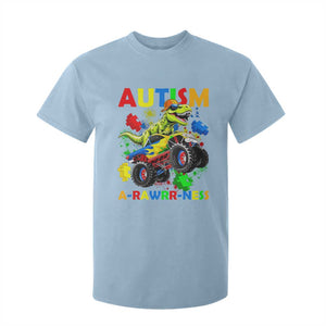 Funny Autism Awareness Dinosaur T Shirt For Kid Autism Arawrrness Monster Truck Puzzle Pieces TS11 Light Blue Print Your Wear