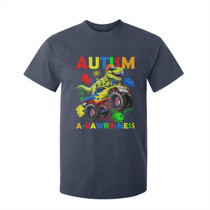 Funny Autism Awareness Dinosaur T Shirt For Kid Autism Arawrrness Monster Truck Puzzle Pieces TS11 Navy Print Your Wear