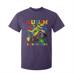 Funny Autism Awareness Dinosaur T Shirt For Kid Autism Arawrrness Monster Truck Puzzle Pieces TS11 Purple Print Your Wear
