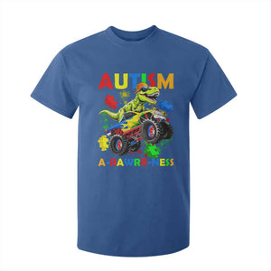 Funny Autism Awareness Dinosaur T Shirt For Kid Autism Arawrrness Monster Truck Puzzle Pieces TS11 Royal Blue Print Your Wear