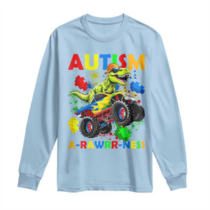 Funny Autism Awareness Dinosaur Long Sleeve Shirt Autism Arawrrness Monster Truck Puzzle Pieces TS11 Light Blue Print Your Wear