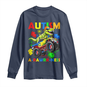 Funny Autism Awareness Dinosaur Long Sleeve Shirt Autism Arawrrness Monster Truck Puzzle Pieces TS11 Navy Print Your Wear