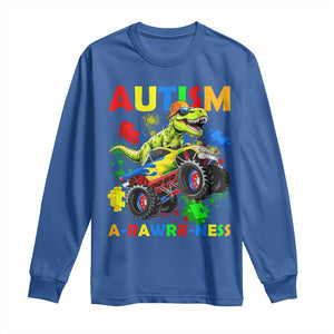 Funny Autism Awareness Dinosaur Long Sleeve Shirt Autism Arawrrness Monster Truck Puzzle Pieces TS11 Royal Blue Print Your Wear