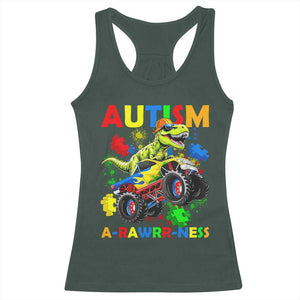 Funny Autism Awareness Dinosaur Racerback Tank Top Autism Arawrrness Monster Truck Puzzle Pieces TS11 Dark Forest Green Print Your Wear