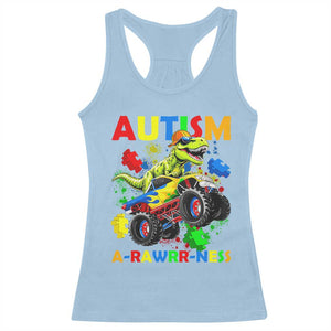 Funny Autism Awareness Dinosaur Racerback Tank Top Autism Arawrrness Monster Truck Puzzle Pieces TS11 Light Blue Print Your Wear