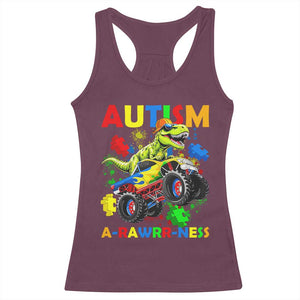 Funny Autism Awareness Dinosaur Racerback Tank Top Autism Arawrrness Monster Truck Puzzle Pieces TS11 Maroon Print Your Wear