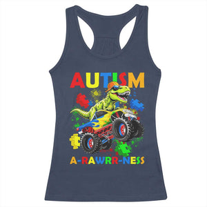 Funny Autism Awareness Dinosaur Racerback Tank Top Autism Arawrrness Monster Truck Puzzle Pieces TS11 Navy Print Your Wear