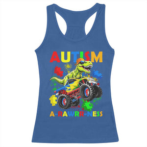 Funny Autism Awareness Dinosaur Racerback Tank Top Autism Arawrrness Monster Truck Puzzle Pieces TS11 Royal Blue Print Your Wear