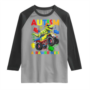 Funny Autism Awareness Dinosaur Raglan Shirt Autism Arawrrness Monster Truck Puzzle Pieces TS11 Sport Gray Black Print Your Wear