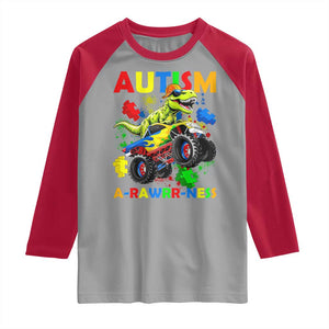 Funny Autism Awareness Dinosaur Raglan Shirt Autism Arawrrness Monster Truck Puzzle Pieces TS11 Sport Gray Red Print Your Wear