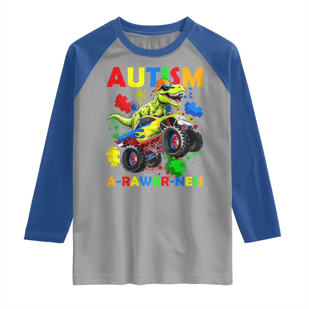 Funny Autism Awareness Dinosaur Raglan Shirt Autism Arawrrness Monster Truck Puzzle Pieces TS11 Sport Gray Royal Print Your Wear