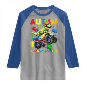 Funny Autism Awareness Dinosaur Raglan Shirt Autism Arawrrness Monster Truck Puzzle Pieces TS11 Sport Gray Royal Print Your Wear