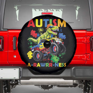 Funny Autism Awareness Dinosaur Spare Tire Cover Autism Arawrrness Monster Truck Puzzle Pieces TS11 Black Print Your Wear