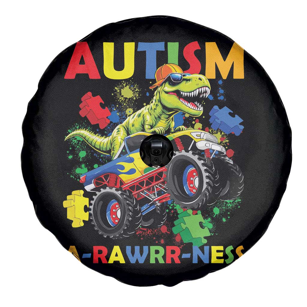 Funny Autism Awareness Dinosaur Spare Tire Cover Autism Arawrrness Monster Truck Puzzle Pieces TS11 Print Your Wear