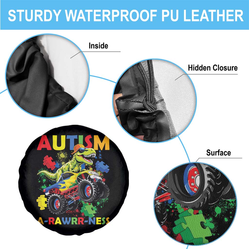 Funny Autism Awareness Dinosaur Spare Tire Cover Autism Arawrrness Monster Truck Puzzle Pieces TS11 Print Your Wear
