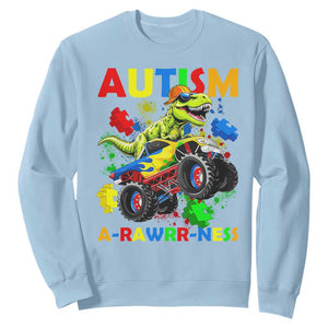 Funny Autism Awareness Dinosaur Sweatshirt Autism Arawrrness Monster Truck Puzzle Pieces TS11 Light Blue Print Your Wear