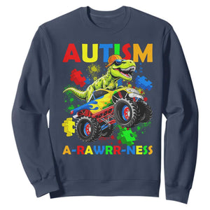 Funny Autism Awareness Dinosaur Sweatshirt Autism Arawrrness Monster Truck Puzzle Pieces TS11 Navy Print Your Wear