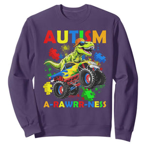 Funny Autism Awareness Dinosaur Sweatshirt Autism Arawrrness Monster Truck Puzzle Pieces TS11 Purple Print Your Wear
