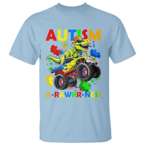 Funny Autism Awareness Dinosaur T Shirt Autism Arawrrness Monster Truck Puzzle Pieces TS11 Light Blue Print Your Wear