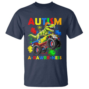Funny Autism Awareness Dinosaur T Shirt Autism Arawrrness Monster Truck Puzzle Pieces TS11 Navy Print Your Wear