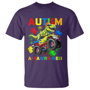 Funny Autism Awareness Dinosaur T Shirt Autism Arawrrness Monster Truck Puzzle Pieces TS11 Purple Print Your Wear