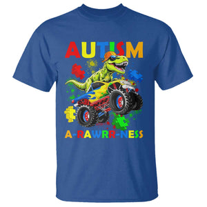 Funny Autism Awareness Dinosaur T Shirt Autism Arawrrness Monster Truck Puzzle Pieces TS11 Royal Blue Print Your Wear
