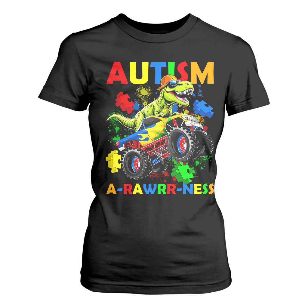 Funny Autism Awareness Dinosaur T Shirt For Women Autism Arawrrness Monster Truck Puzzle Pieces TS11 Black Print Your Wear