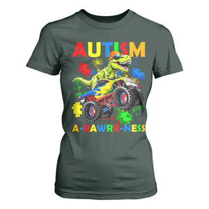 Funny Autism Awareness Dinosaur T Shirt For Women Autism Arawrrness Monster Truck Puzzle Pieces TS11 Dark Forest Green Print Your Wear